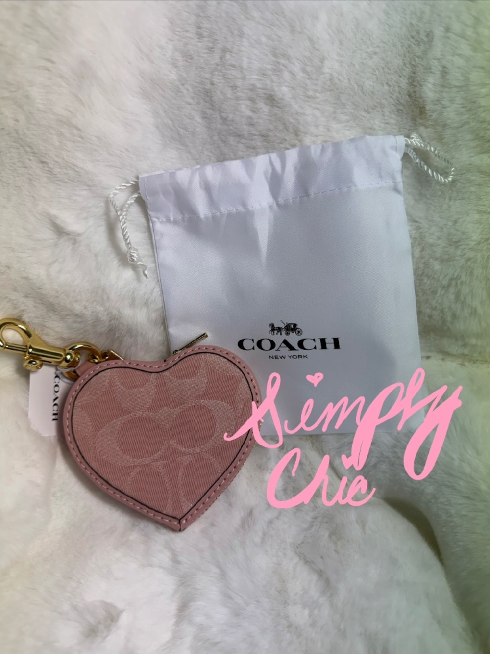 AUTHENTIC NWT Coach Pink Denim Heart Charm CEU37 CHARM & DUST BAG ONLY. NO PURSE